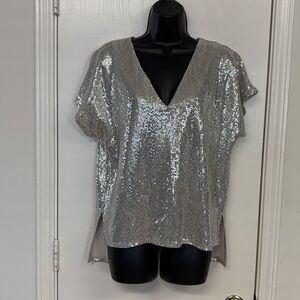 Caramel Silver Sequin Top